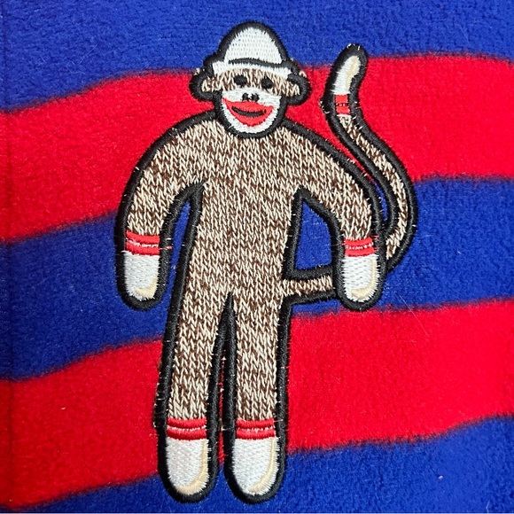 Nick & Nora Bright Blue and Red Striped Sock Monkey Onesie. Size Small. - Picture 5 of 8